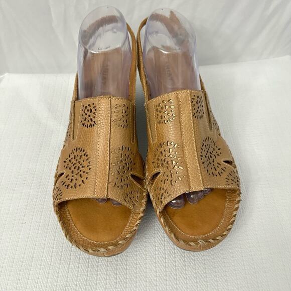 NWOB Women’s 11 B Polly Ray Slingback Brown Western Leather Wedge - Picture 6 of 14